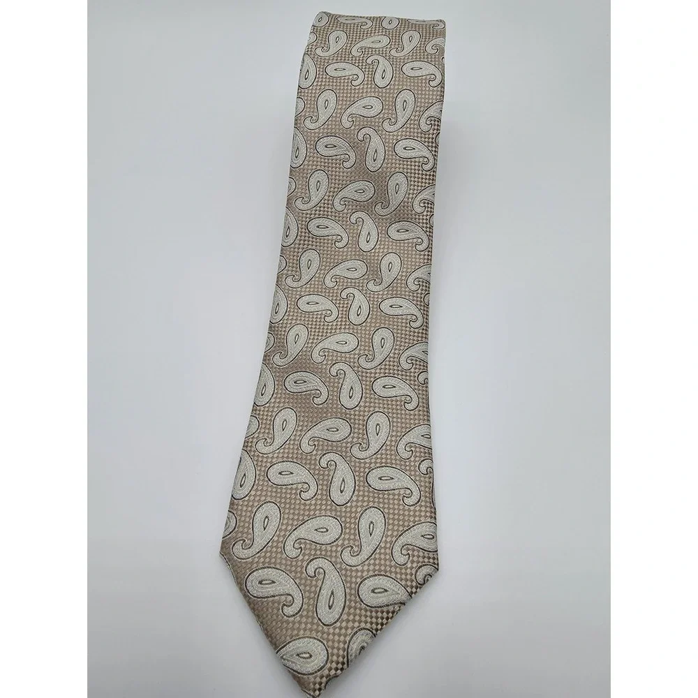 Haggar Tan Blue Paisley Pattern Polyester Men's Tie Necktie 58